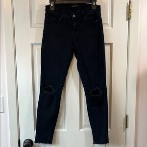 J Brand Black Blackout Denim Skinny Jeans with Raw Hems - Size 28